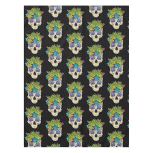 Skull with Crystals and Succulents Tablecloth