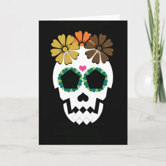 Skull With Fall Hued Flowers Card
