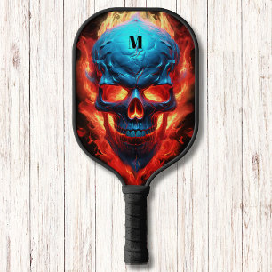 Skull with Flames Modern Monogram Pickleball Paddle