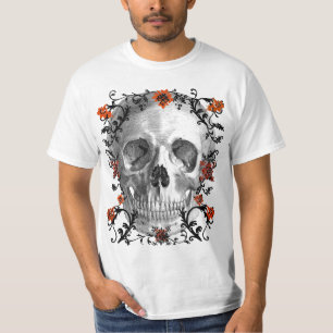 SKULL WITH FLOWERS AND VINES PRINT T-Shirt