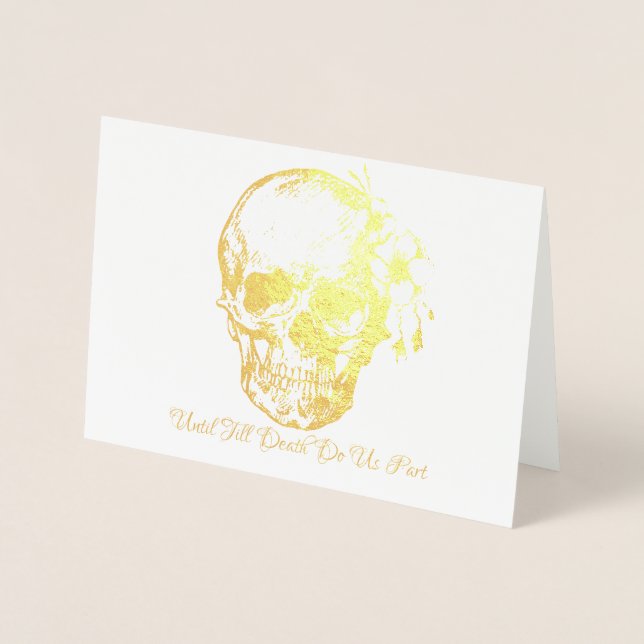 Skull with flowers Golden Foil Wedding Invitations (Front)