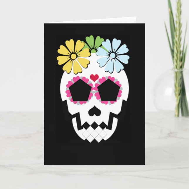 Skull With Flowers Greeting Card (Front)