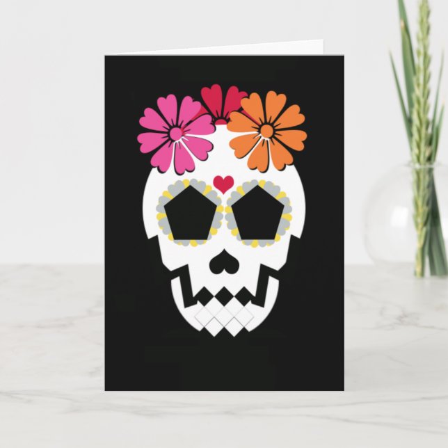 Skull With Flowers Greeting Card (Front)
