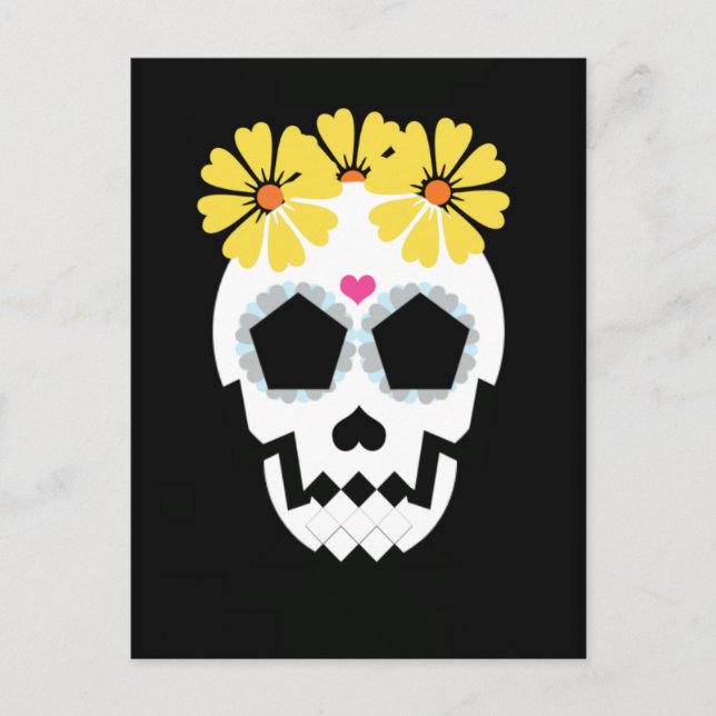 Skull With Flowers Postcard (Front)
