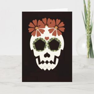 Skull With Flowers Sepia Greeting Card