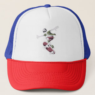 skull with flying position skateboard illustration trucker hat