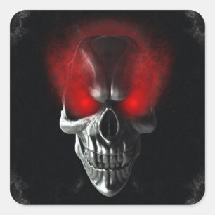 Skull with glowing red eyes square sticker
