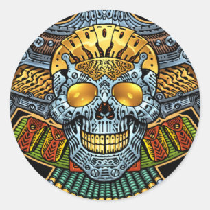 Skull with Guns and Bullets by Al Rio Classic Round Sticker