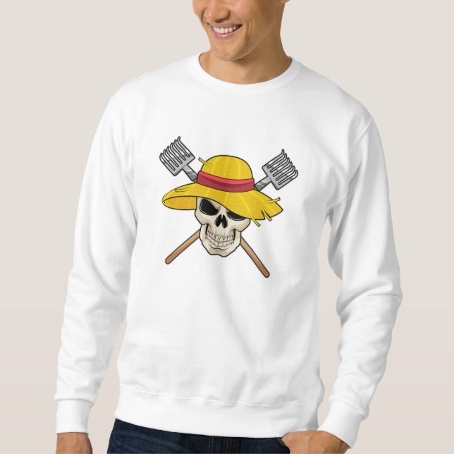 Skull with Hat as Farmer with Rake Sweatshirt (Front)