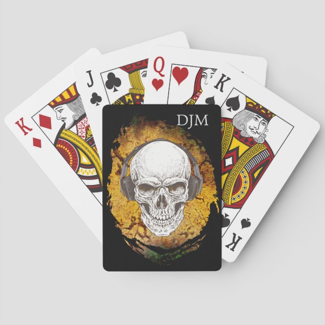 Skull with Headphones Abstract Monogram Playing Cards (Back)