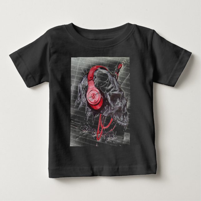 Skull with Headphones Design Baby T-Shirt (Front)
