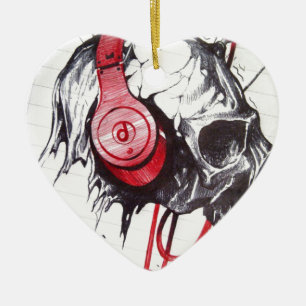 Skull with Headphones Design Ceramic Tree Decoration