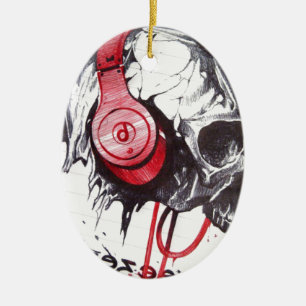 Skull with Headphones Design Ceramic Tree Decoration