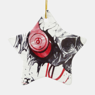 Skull with Headphones Design Ceramic Tree Decoration