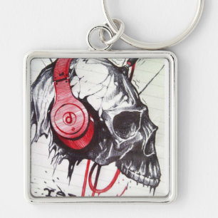 Skull with Headphones Design Key Ring