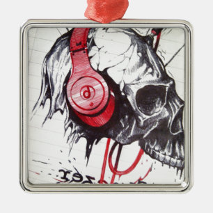Skull with Headphones Design Metal Tree Decoration
