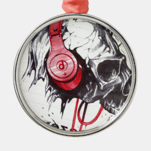 Skull with Headphones Design Metal Tree Decoration