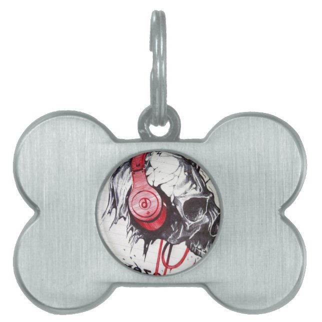 Skull with Headphones Design Pet Tag (Front)
