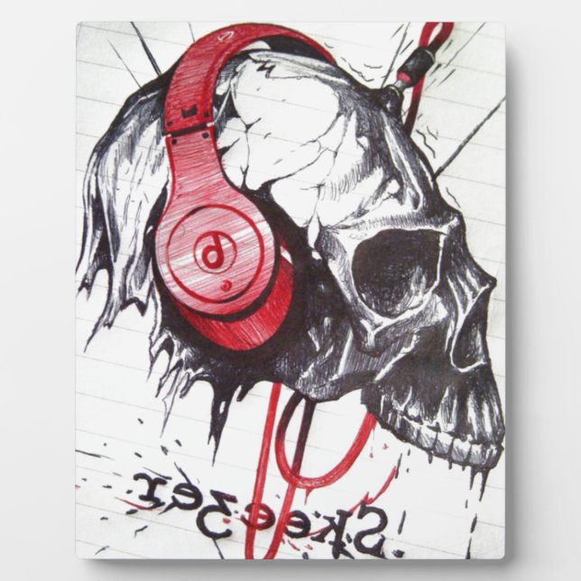 Skull with Headphones Design Plaque (Front)