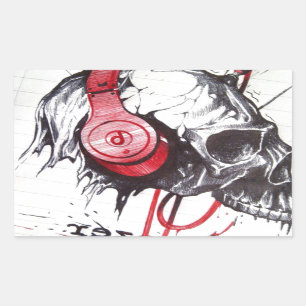 Skull with Headphones Design Rectangular Sticker