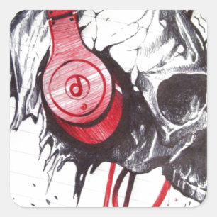 Skull with Headphones Design Square Sticker