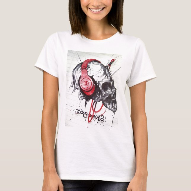 Skull with Headphones Design T-Shirt (Front)