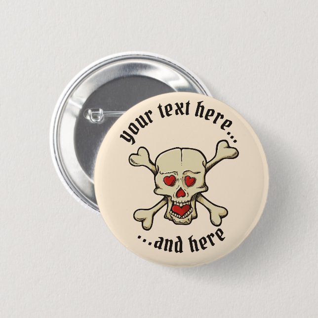 Skull with Hearts 6 Cm Round Badge (Front & Back)