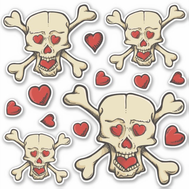 Skull with Hearts Icon Set Stickers (Front)