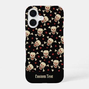 Skull with Hearts Pattern iPhone 16 Case