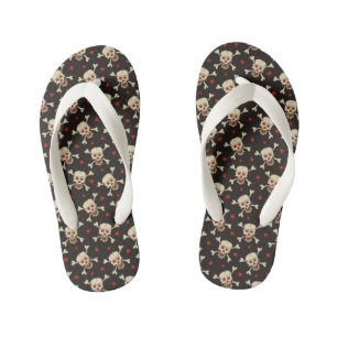 Skull with Hearts Pattern Kid's Jandals