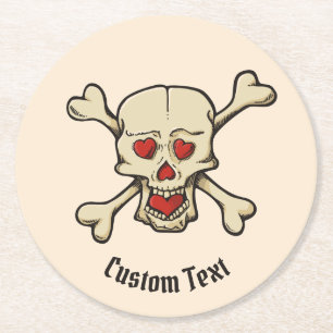 Skull with Hearts Round Paper Coaster