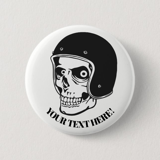 Skull with helmet 6 cm round badge (Front)