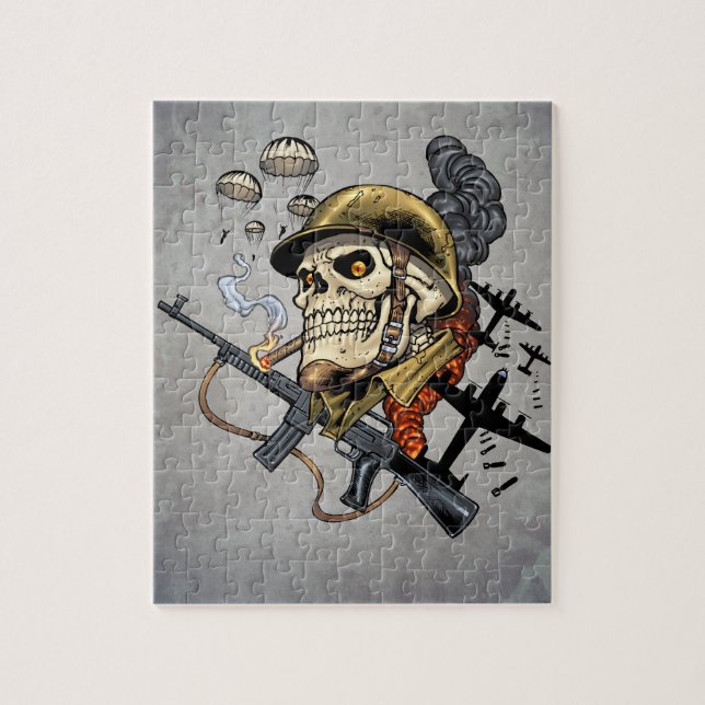 Skull with Helmet, Aeroplanes and Bombs Jigsaw Puzzle (Vertical)