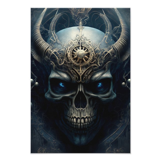 Skull with horns evil looking skull head Design  Photo Print (Front)