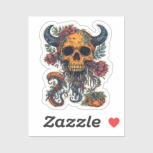 Skull with Horns & Pumpkin Sticker – Spooky Hallow