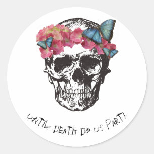 Skull with Hydrangea and Butterflies Classic Round Sticker