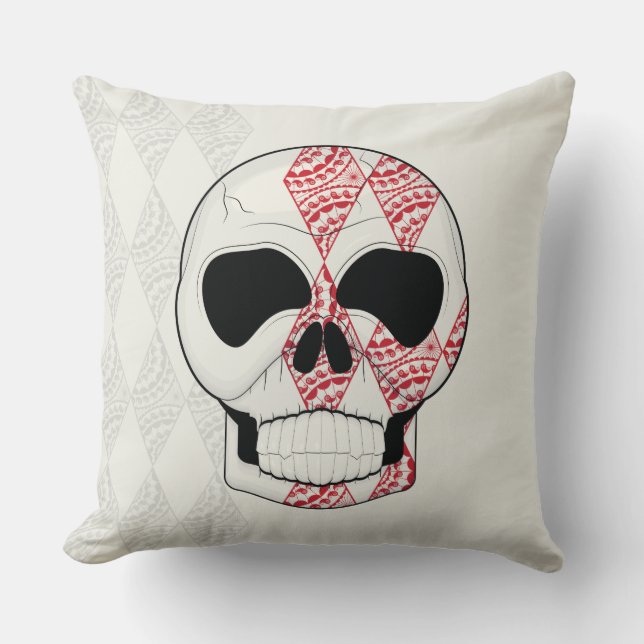 Skull With Lace Diamonds Art With Pattern Cushion (Front)