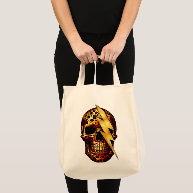 Skull with Leopard Print & Gold Spark Tote Bag (Front (Product))