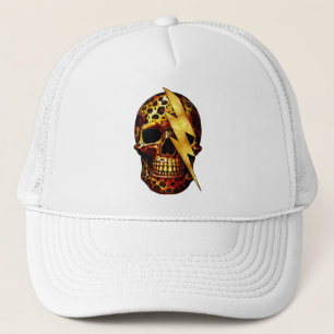 Skull with Leopard Print & Gold Spark Trucker Hat