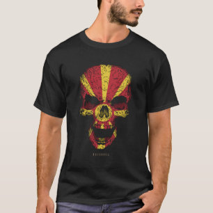 Skull With Macedonia Flag Skeleton Macedonian Root T-Shirt