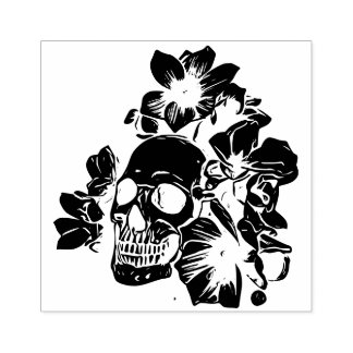 Skull with Magnolia Flowers Rubber Stamp
