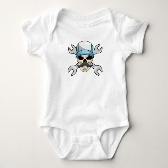 Skull with Moustache & Wrench Baby Bodysuit (Front)