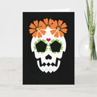 Skull With Orange Flowers Greeting Card