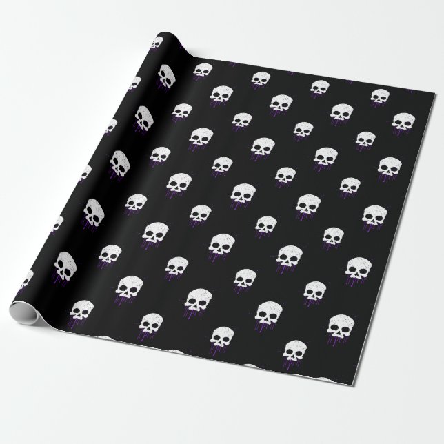Skull with Purple Drips Wrapping Paper (Unrolled)
