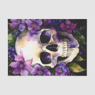 Skull With Purple Flowers Goth Tissue Paper