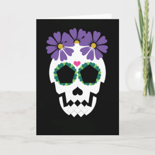 Skull With Purple Flowers Greeting Card