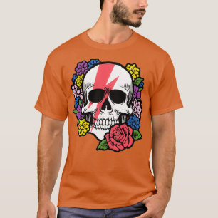 Skull with Red Bolt and Flowers T-Shirt