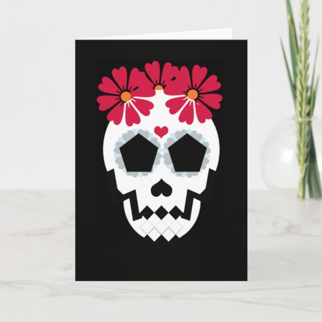 Skull With Red Flowers Card (Front)