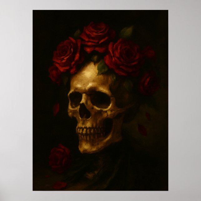 Skull with Red Roses  Poster (Front)