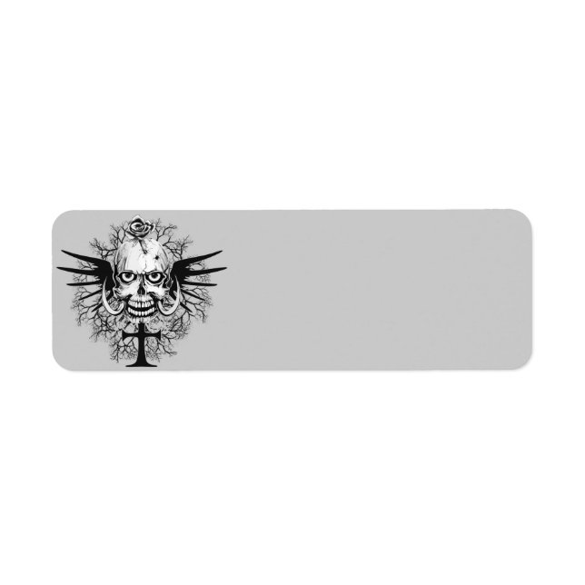 Skull With Rose, Horns, Cross, Wings Illustration (Front)